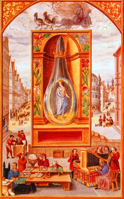 Splendor Solis Plate 17 - The Mercury Flask - The White Queen