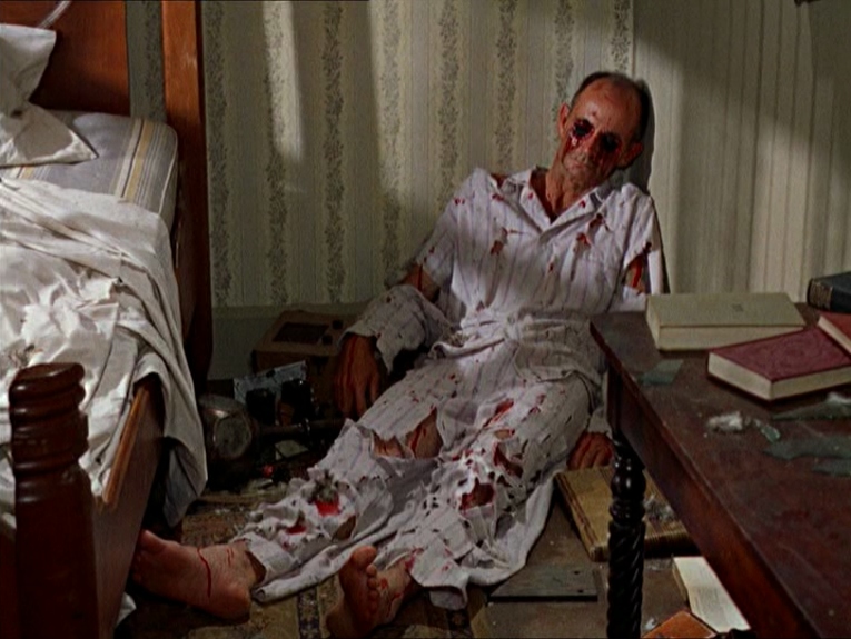 The dead farmer, eyes pecked out by the birds