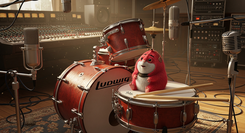 Red tribble inside a bass drum