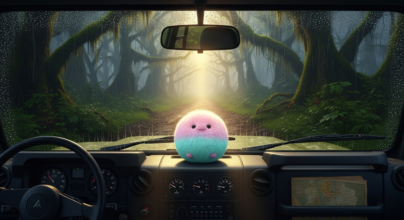 Tribble on a tour jeep dashboard