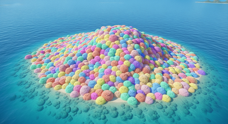 Island covered in tribbles from above