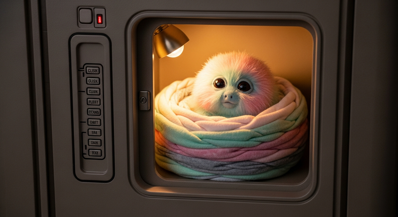 A tribble in a cozy hidden nest