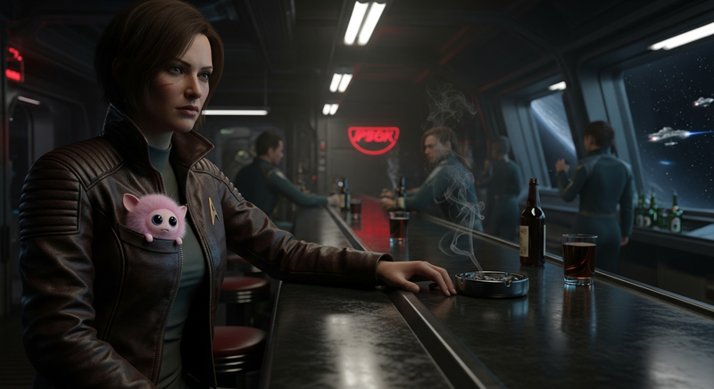 Detective Vasquez with a tribble in her pocket