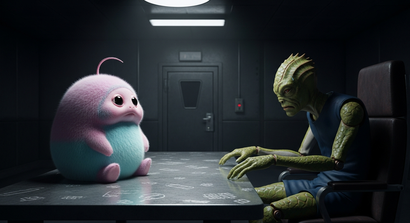 A tribble on an interrogation table