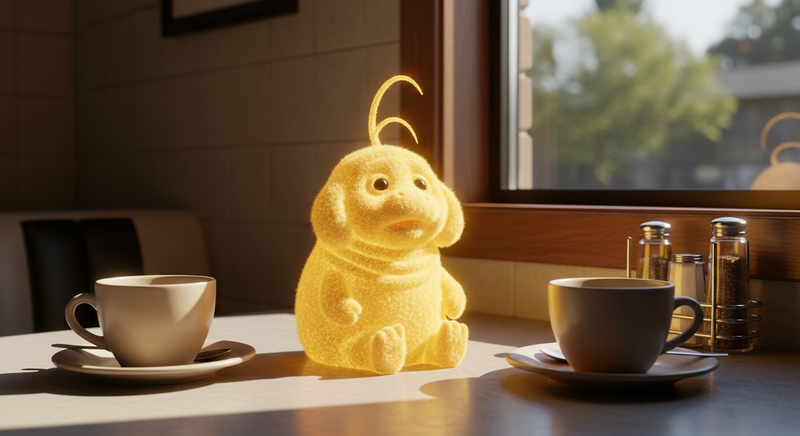 Golden tribble on a diner table