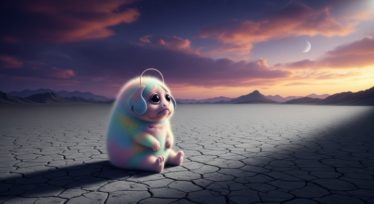 A single tribble alone on barren grey soil