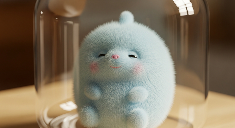 A tribble in a transparent container