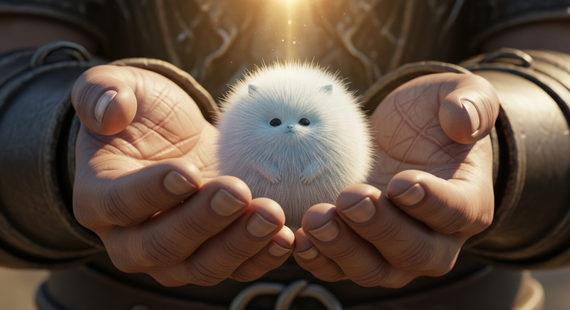 Klingon hands cradling a tiny tribble