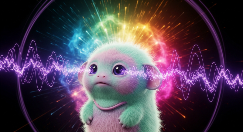 A tribble with purple energy waves