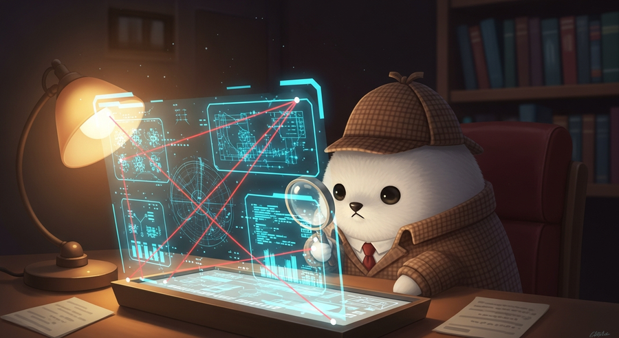 Tribble detective examining data patterns