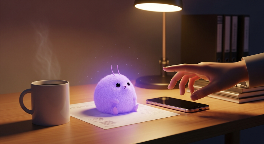 A single adorable tribble on a desk