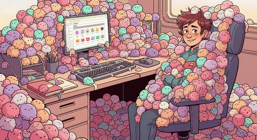 Tribbles multiplying across a desk