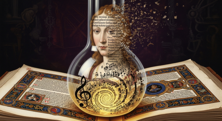 AI voice dissolving into glossolalia inside an alchemical flask — Imagen 4