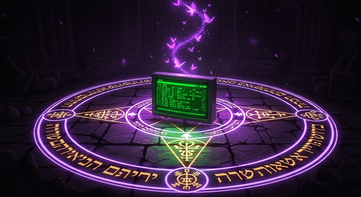 Every Terminal Is a Magic Circle — purple glowing sigils and terminal